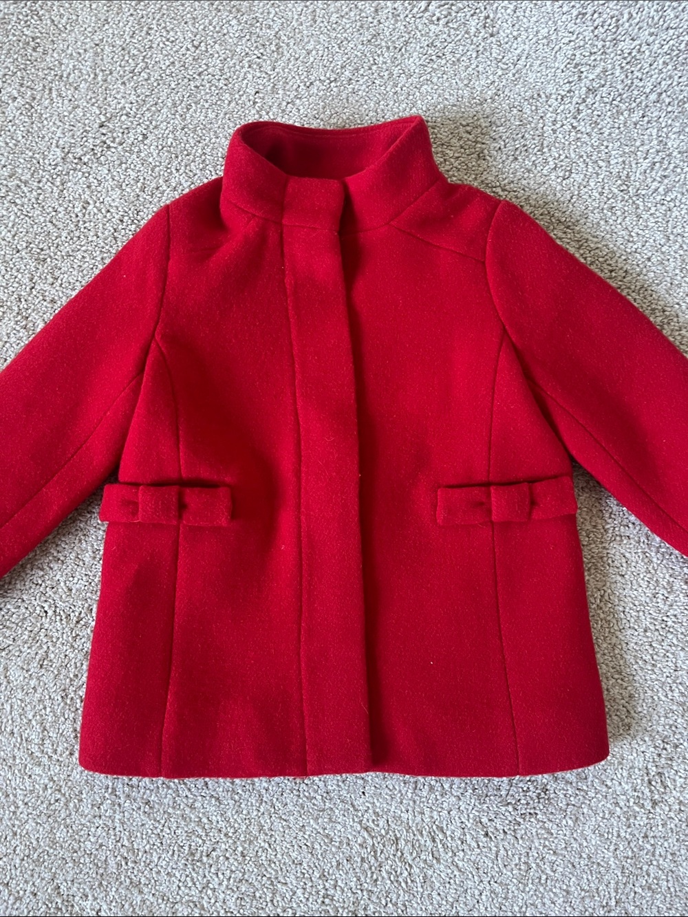 Crewcuts Girls Red Pea Coat with Bow Pocket Trim